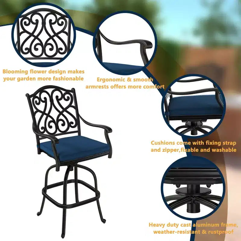 CLIHOME Set da 3 Pezzi da Bar per Patio in Alluminio Pressofuso con Cuscini per Divano