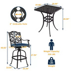 CLIHOME Set da 3 Pezzi da Bar per Patio in Alluminio Pressofuso con Cuscini per Divano