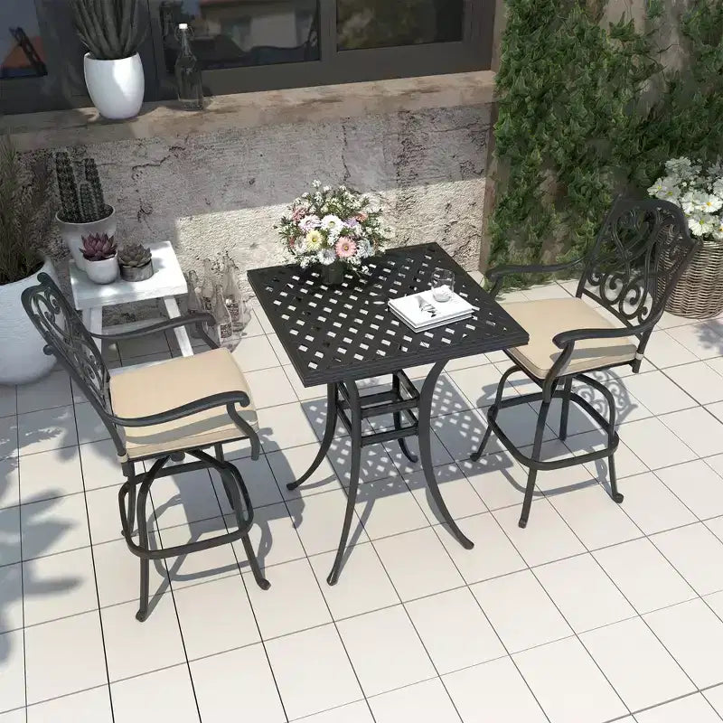 CLIHOME Set da 3 Pezzi da Bar per Patio in Alluminio Pressofuso con Cuscini per Divano