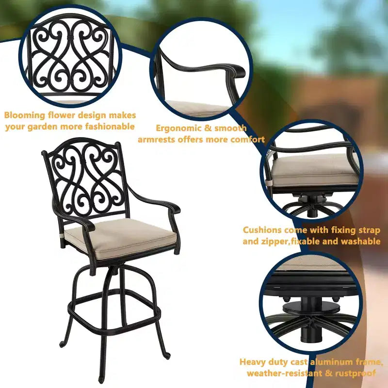 CLIHOME Set da 3 Pezzi da Bar per Patio in Alluminio Pressofuso con Cuscini per Divano