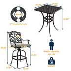 CLIHOME Set da 3 Pezzi da Bar per Patio in Alluminio Pressofuso con Cuscini per Divano