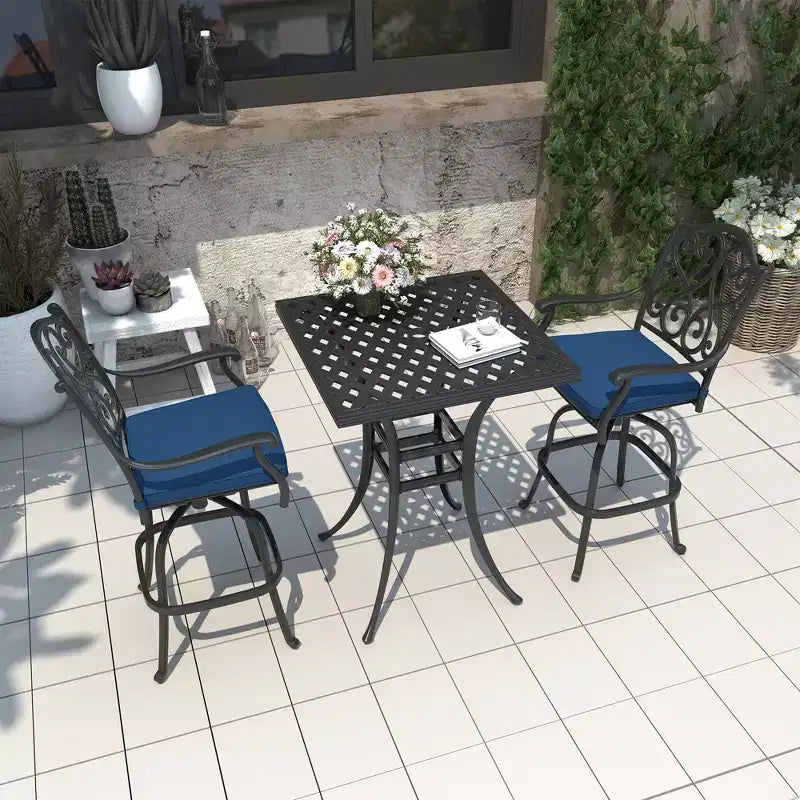 CLIHOME Set da 3 Pezzi da Bar per Patio in Alluminio Pressofuso con Cuscini per Divano