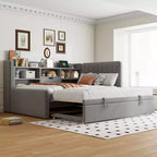 Letto da giorno imbottito moderno Merax Twin-size con letto estraibile, vano portaoggetti, porte USB e presa di corrente