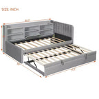 Letto da giorno imbottito moderno Merax Twin-size con letto estraibile, vano portaoggetti, porte USB e presa di corrente