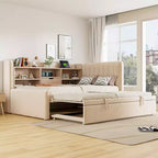 Letto da giorno imbottito moderno Merax Twin-size con letto estraibile, vano portaoggetti, porte USB e presa di corrente