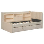 Letto da giorno imbottito moderno Merax Twin-size con letto estraibile, vano portaoggetti, porte USB e presa di corrente