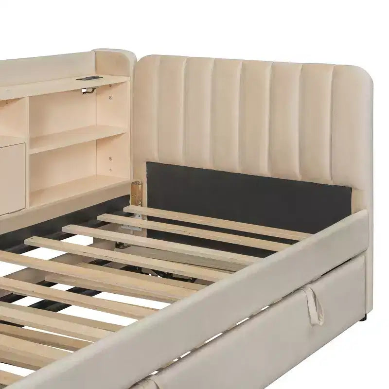 Letto da giorno imbottito moderno Merax Twin-size con letto estraibile, vano portaoggetti, porte USB e presa di corrente