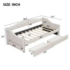 Divano letto imbottito Whisen Twin XL con luci a LED e 2 cassetti