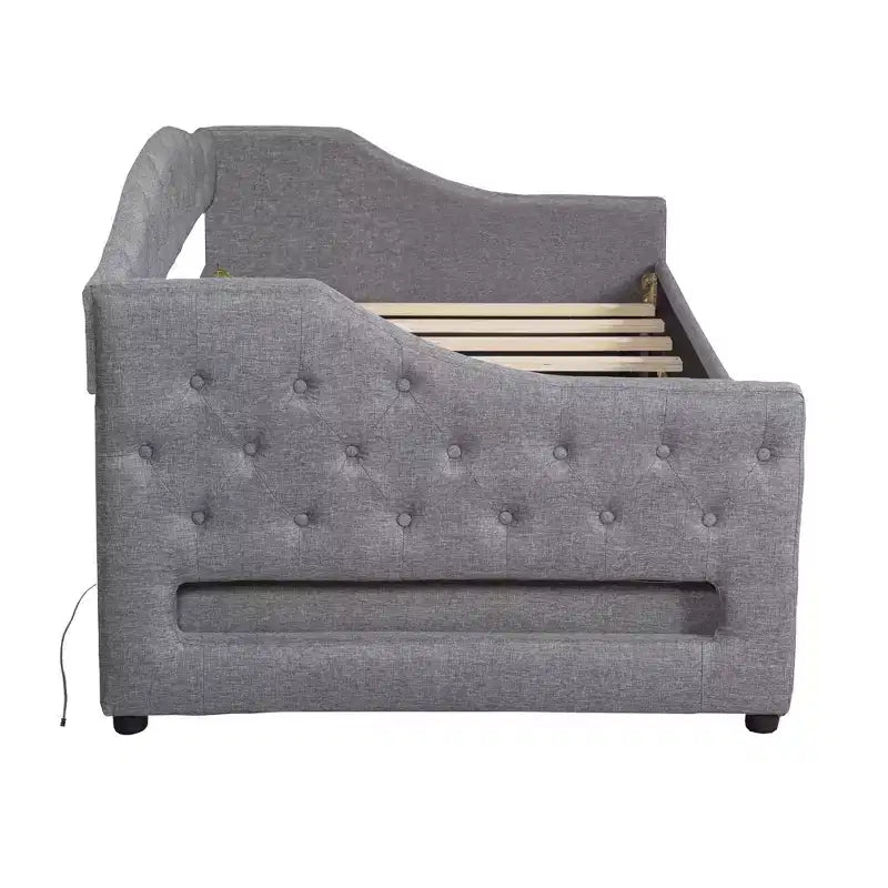 Divano letto imbottito Whisen Twin XL con luci a LED e 2 cassetti
