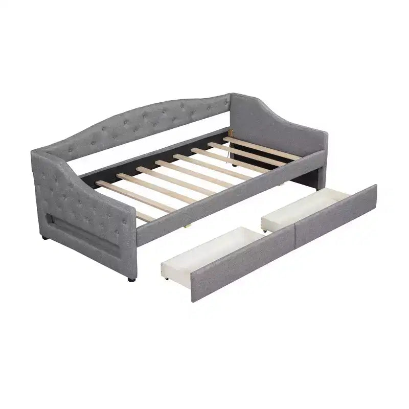 Divano letto imbottito Whisen Twin XL con luci a LED e 2 cassetti