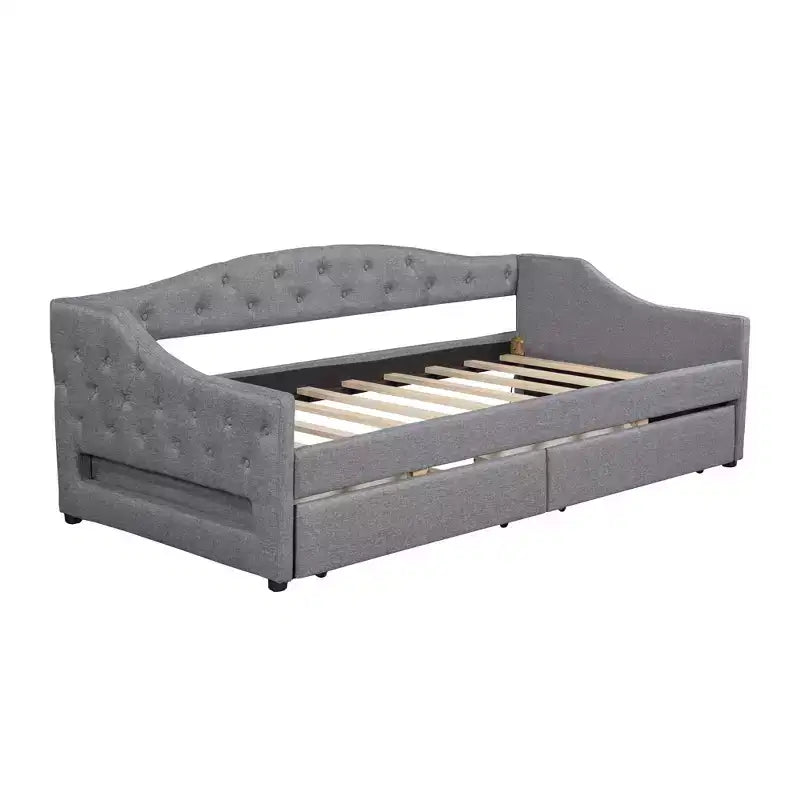 Divano letto imbottito Whisen Twin XL con luci a LED e 2 cassetti