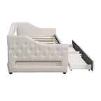 Divano letto imbottito Whisen Twin XL con luci a LED e 2 cassetti