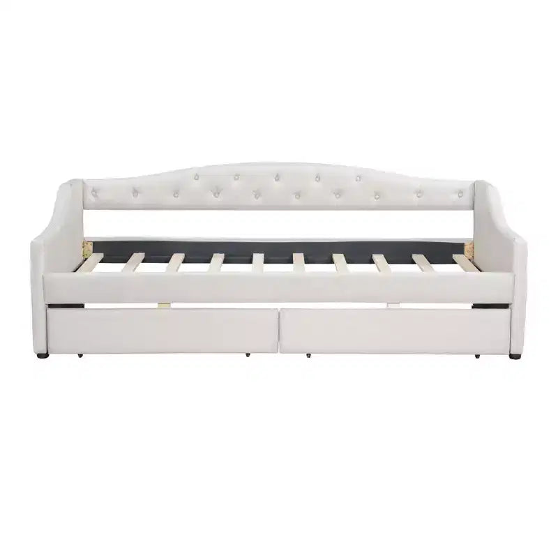 Divano letto imbottito Whisen Twin XL con luci a LED e 2 cassetti