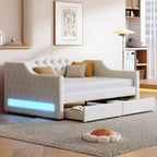 Whisen Upholstered Twin XL Size Daybed with LED Belt and 2 Drawers