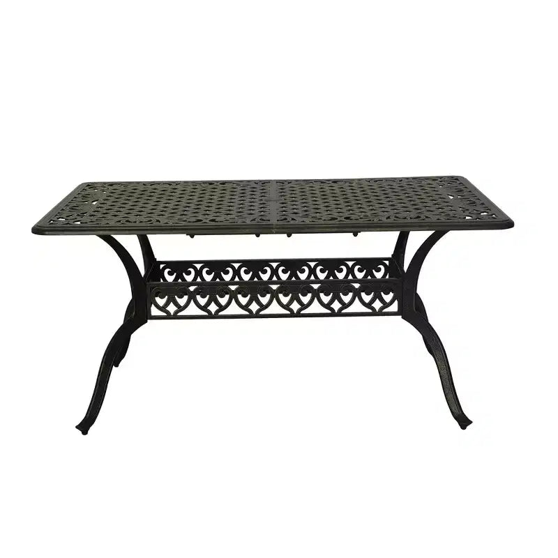 CLIHOME 59 Outdoor Cast Aluminum Rectangular Dining Table with Umbrella Hole