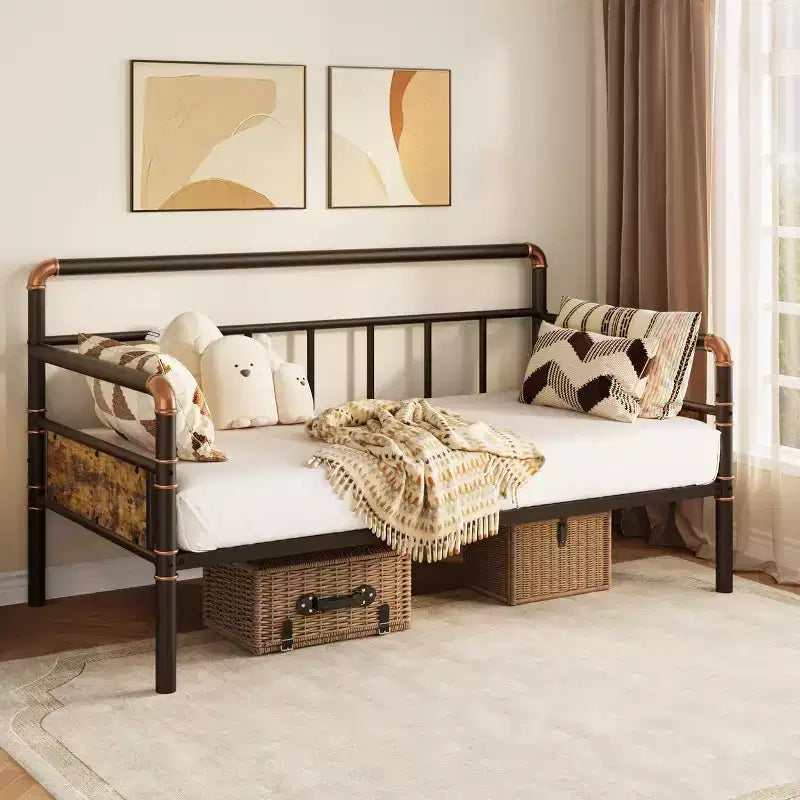 Struttura Letto Singolo in Metallo, Divano Letto Singolo con Testiera Classica, Nessuna Rete a Molle Necessaria, Senza Rumore, Struttura Divano Letto per Soggiorno