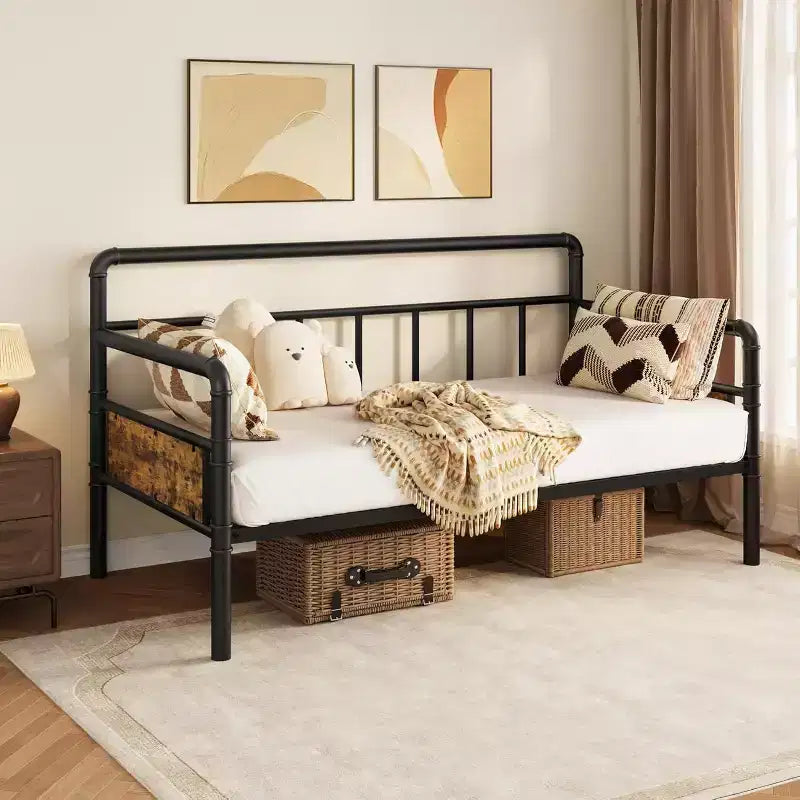 Struttura Letto Singolo in Metallo, Divano Letto Singolo con Testiera Classica, Nessuna Rete a Molle Necessaria, Senza Rumore, Struttura Divano Letto per Soggiorno