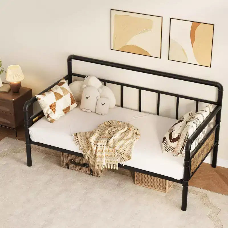 Struttura Letto Singolo in Metallo, Divano Letto Singolo con Testiera Classica, Nessuna Rete a Molle Necessaria, Senza Rumore, Struttura Divano Letto per Soggiorno