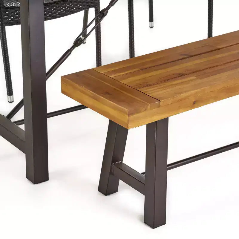 GDFStudio Mahalo Set da pranzo da 6 pezzi in vimini e legno di acacia da esterno con panca