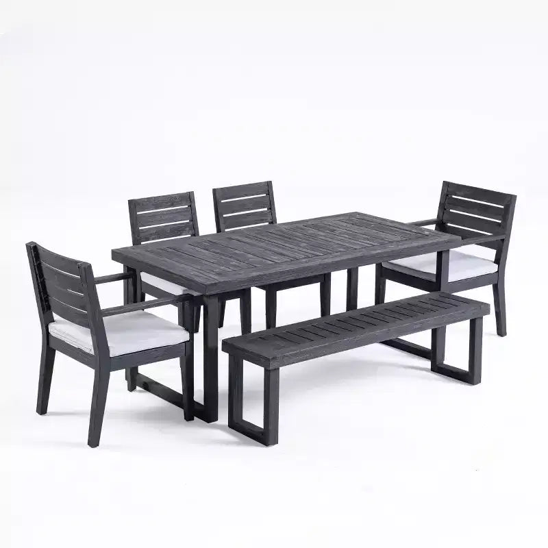 Set da pranzo da esterno GDFStudio Broderick in legno di acacia a 6 pezzi con panca e cuscini