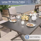 ALAULM Set da Pranzo da Esterno 9 Pezzi con 2 Sedie Girevoli e 6 Sedie Fisse, Tavolo Grande