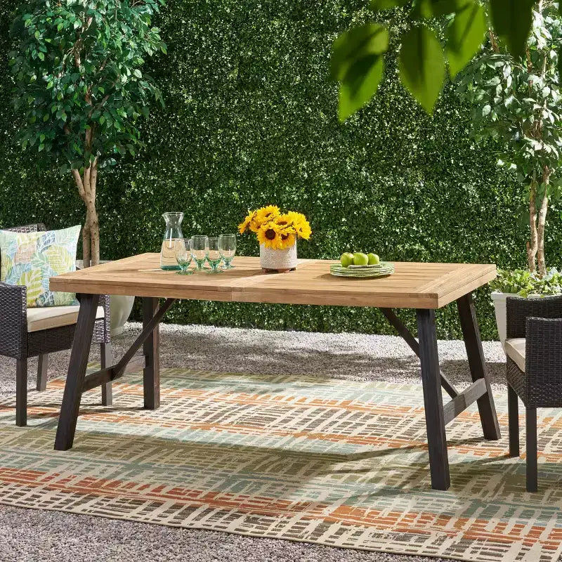 Christopher Knight Home Borocay 70.5 Tavolo da pranzo da esterno in legno di acacia con piano a doghe e base a H