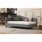 Divano Letto in Lino Twin/Full Size Okak con Struttura a L Imbottita e Gambe in Legno Massiccio Facile da Montare