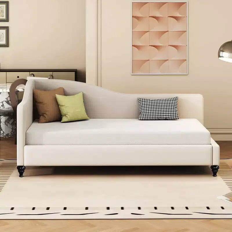 Divano Letto in Lino Twin/Full Size Okak con Struttura a L Imbottita e Gambe in Legno Massiccio Facile da Montare