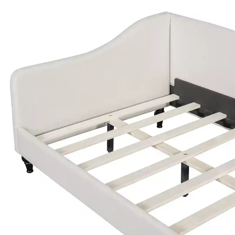 Divano Letto in Lino Twin/Full Size Okak con Struttura a L Imbottita e Gambe in Legno Massiccio Facile da Montare