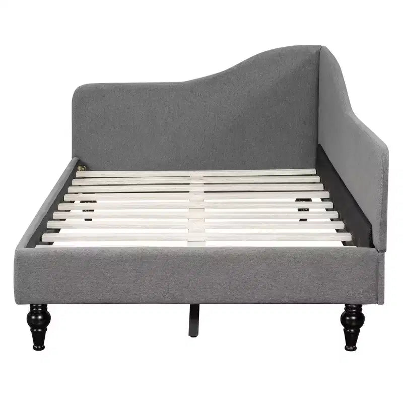 Divano Letto in Lino Twin/Full Size Okak con Struttura a L Imbottita e Gambe in Legno Massiccio Facile da Montare
