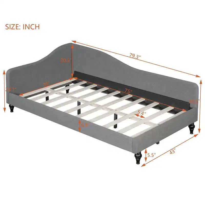 Divano Letto in Lino Twin/Full Size Okak con Struttura a L Imbottita e Gambe in Legno Massiccio Facile da Montare