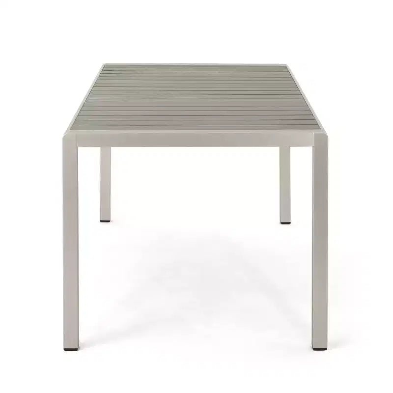 Tavolo da pranzo da esterno in alluminio GDFStudio Crested Bay con piano in legno sintetico