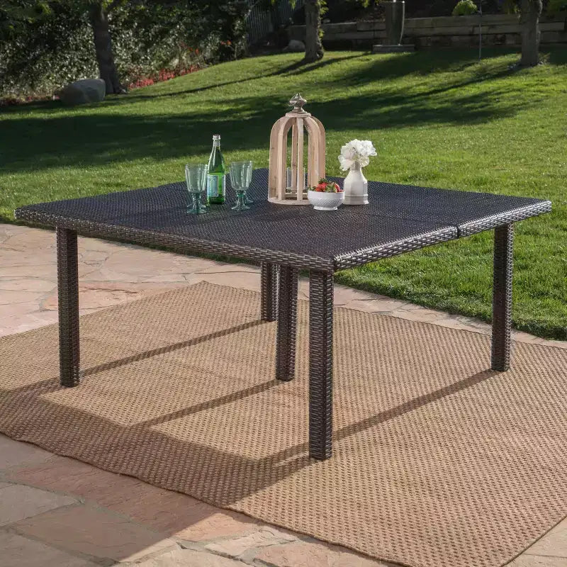 GDFStudio Fiona 64 Outdoor Square Wicker Weave Dining Table with Iron Frame