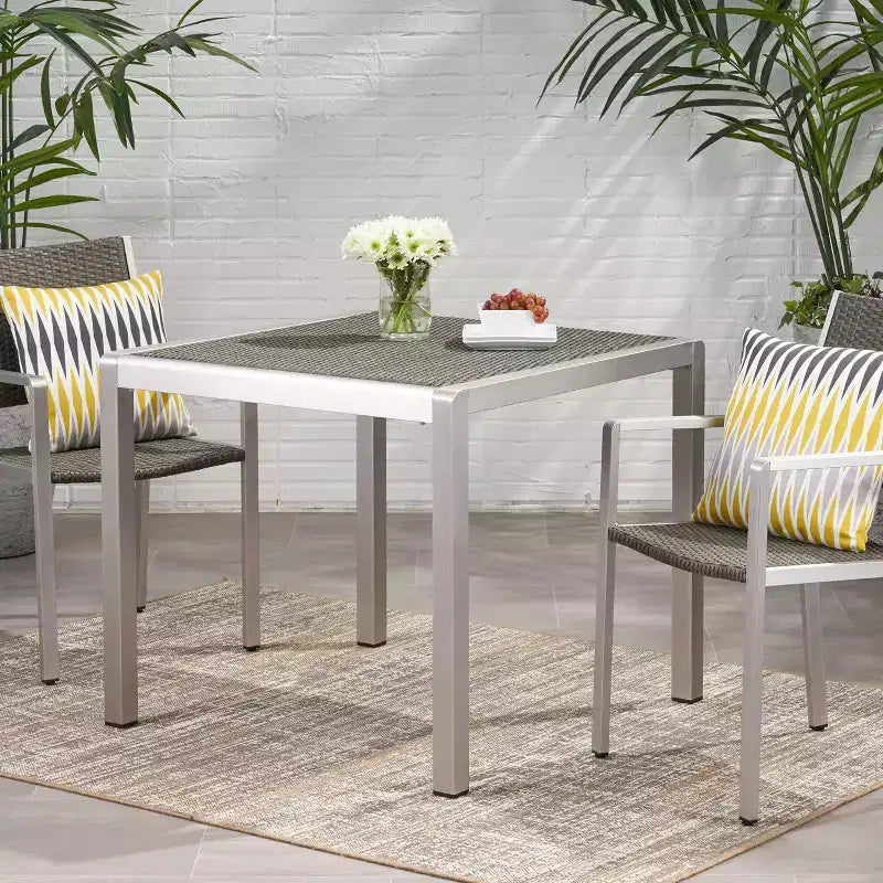 GDFStudio Crested Bay Outdoor Aluminum Square Dining Table with Wicker Top
