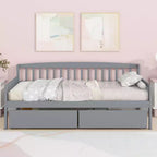 MAYEERTY Twin Pine Wood Daybed with Two Storage Drawers, 10 Support Slats, Gray