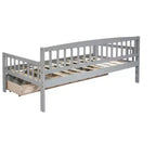 MAYEERTY Divano Letto in Legno di Pino con Due Cassetti Contenitore, 10 Doghe di Supporto, Grigio