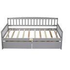 MAYEERTY Divano Letto in Legno di Pino con Due Cassetti Contenitore, 10 Doghe di Supporto, Grigio