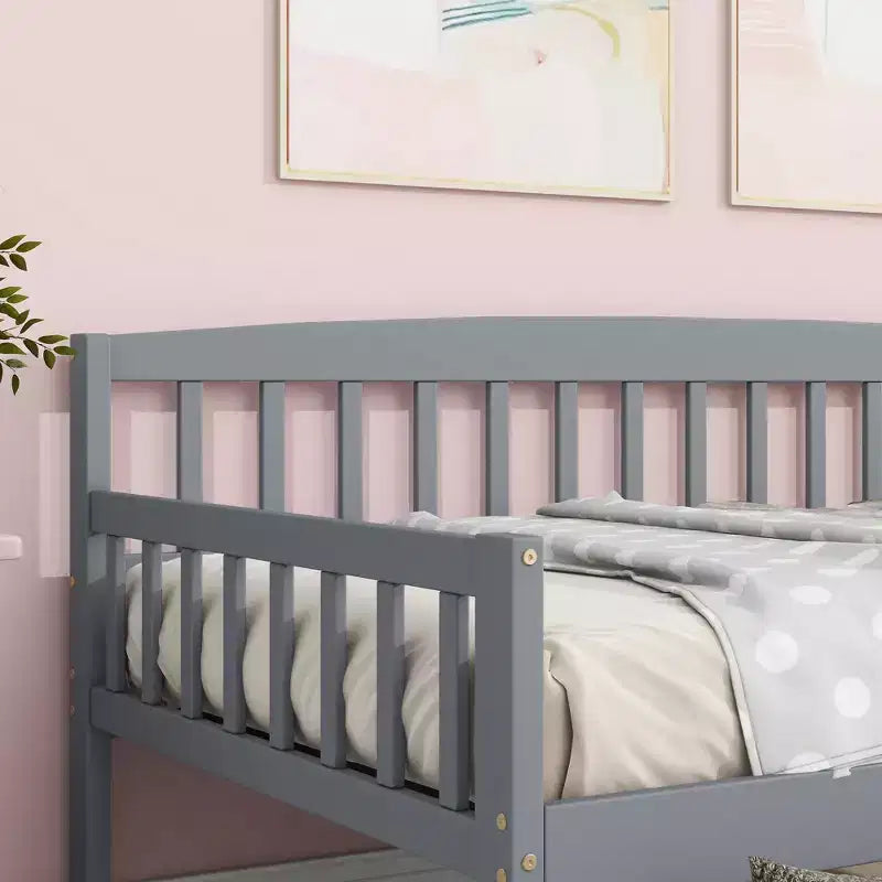 MAYEERTY Divano Letto in Legno di Pino con Due Cassetti Contenitore, 10 Doghe di Supporto, Grigio