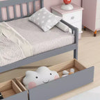 MAYEERTY Divano Letto in Legno di Pino con Due Cassetti Contenitore, 10 Doghe di Supporto, Grigio