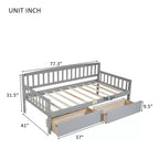 MAYEERTY Divano Letto in Legno di Pino con Due Cassetti Contenitore, 10 Doghe di Supporto, Grigio