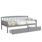MAYEERTY Divano Letto in Legno di Pino con Due Cassetti Contenitore, 10 Doghe di Supporto, Grigio