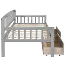 MAYEERTY Divano Letto in Legno di Pino con Due Cassetti Contenitore, 10 Doghe di Supporto, Grigio