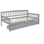MAYEERTY Divano Letto in Legno di Pino con Due Cassetti Contenitore, 10 Doghe di Supporto, Grigio