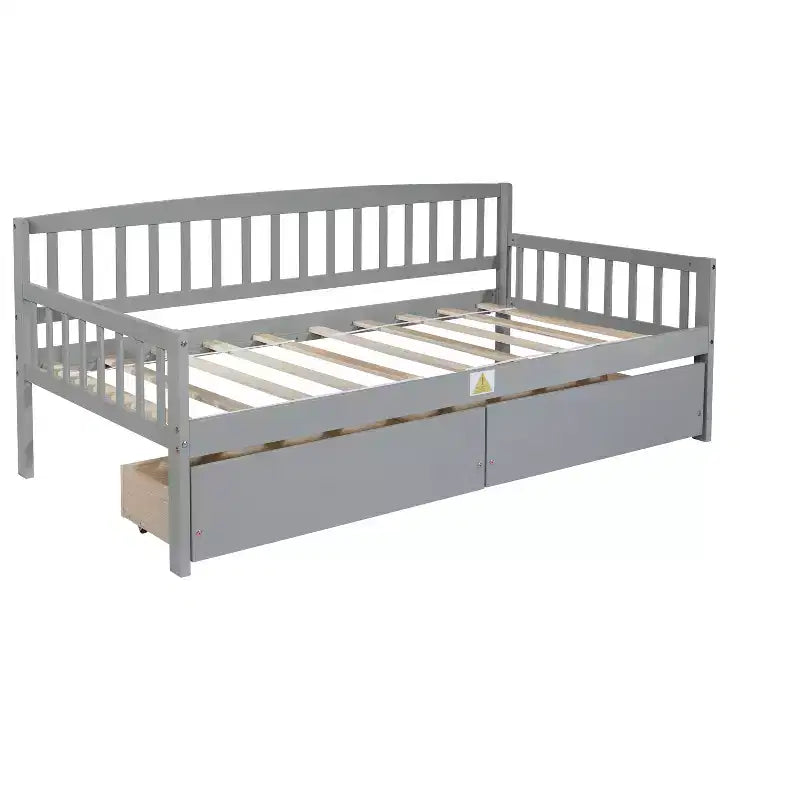 MAYEERTY Divano Letto in Legno di Pino con Due Cassetti Contenitore, 10 Doghe di Supporto, Grigio