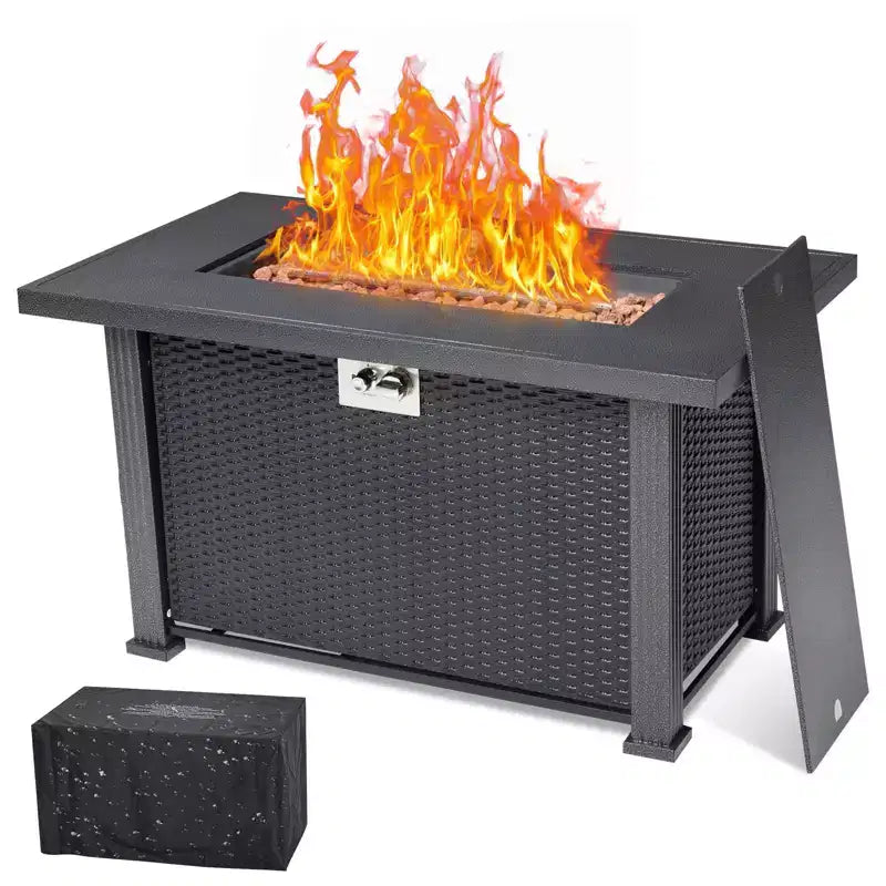Tavolo rettangolare con braciere a gas da 44 pollici per esterni, 50000 BTU, a propano, con copertura e telo antipioggia per giardino, cortile e patio