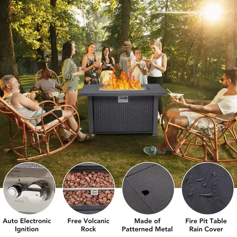 Tavolo rettangolare con braciere a gas da 44 pollici per esterni, 50000 BTU, a propano, con copertura e telo antipioggia per giardino, cortile e patio