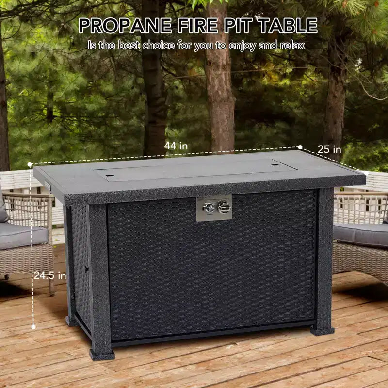 Tavolo rettangolare con braciere a gas da 44 pollici per esterni, 50000 BTU, a propano, con copertura e telo antipioggia per giardino, cortile e patio