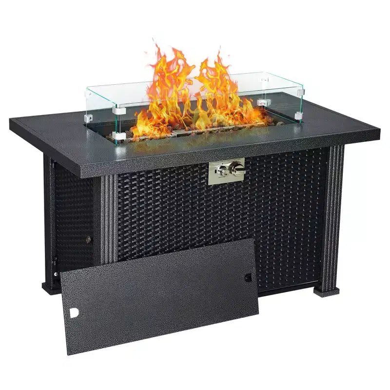Tavolo rettangolare con braciere a gas da 44 pollici per esterni, 50000 BTU, a propano, con copertura e telo antipioggia per giardino, cortile e patio