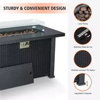 Tavolo rettangolare con braciere a gas da 44 pollici per esterni, 50000 BTU, a propano, con copertura e telo antipioggia per giardino, cortile e patio