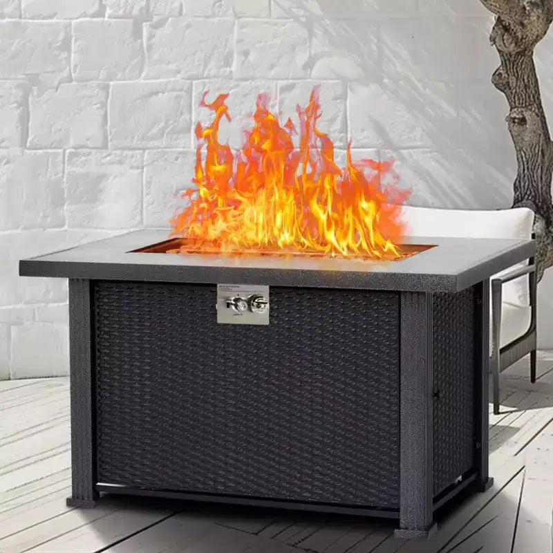 Tavolo rettangolare con braciere a gas da 44 pollici per esterni, 50000 BTU, a propano, con copertura e telo antipioggia per giardino, cortile e patio